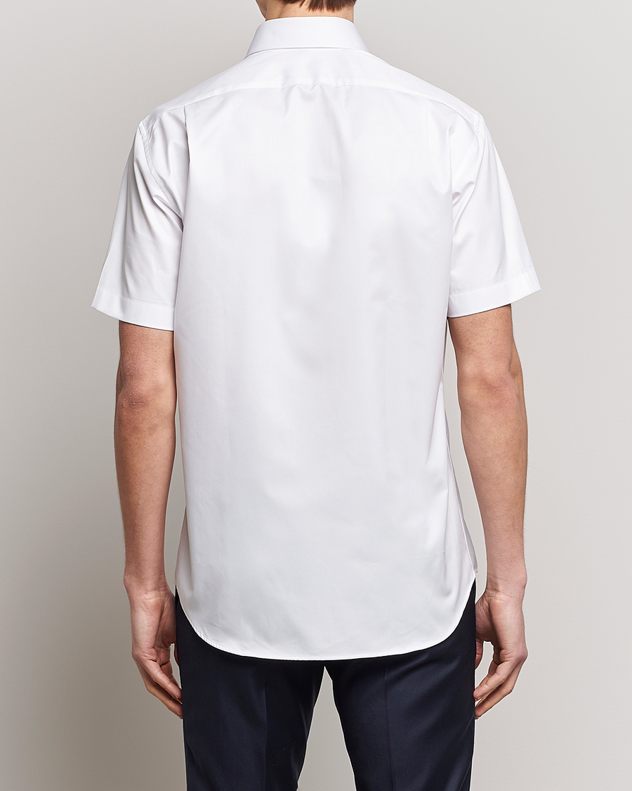 Hombres | Camisas | Stenströms | Fitted Body Short Sleeve Twill Shirt White