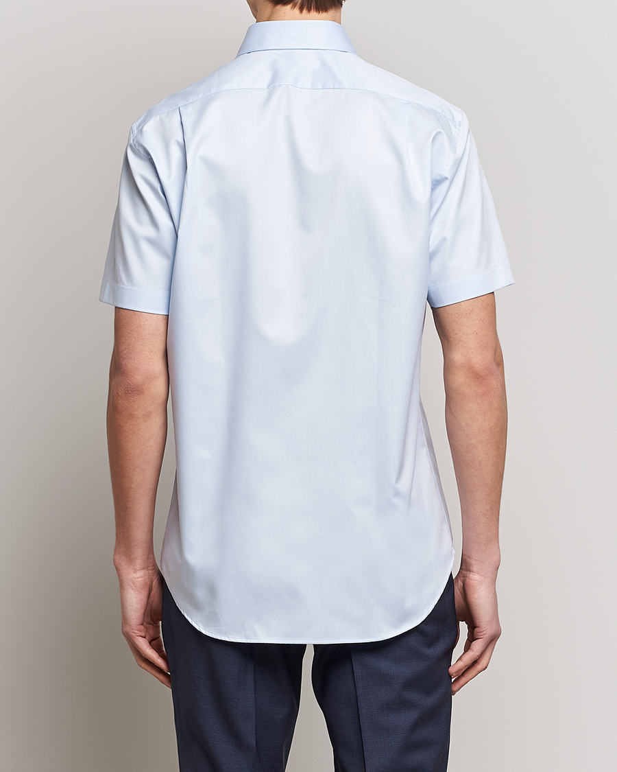 Hombres | Camisas | Stenströms | Fitted Body Short Sleeve Twill Shirt Light Blue