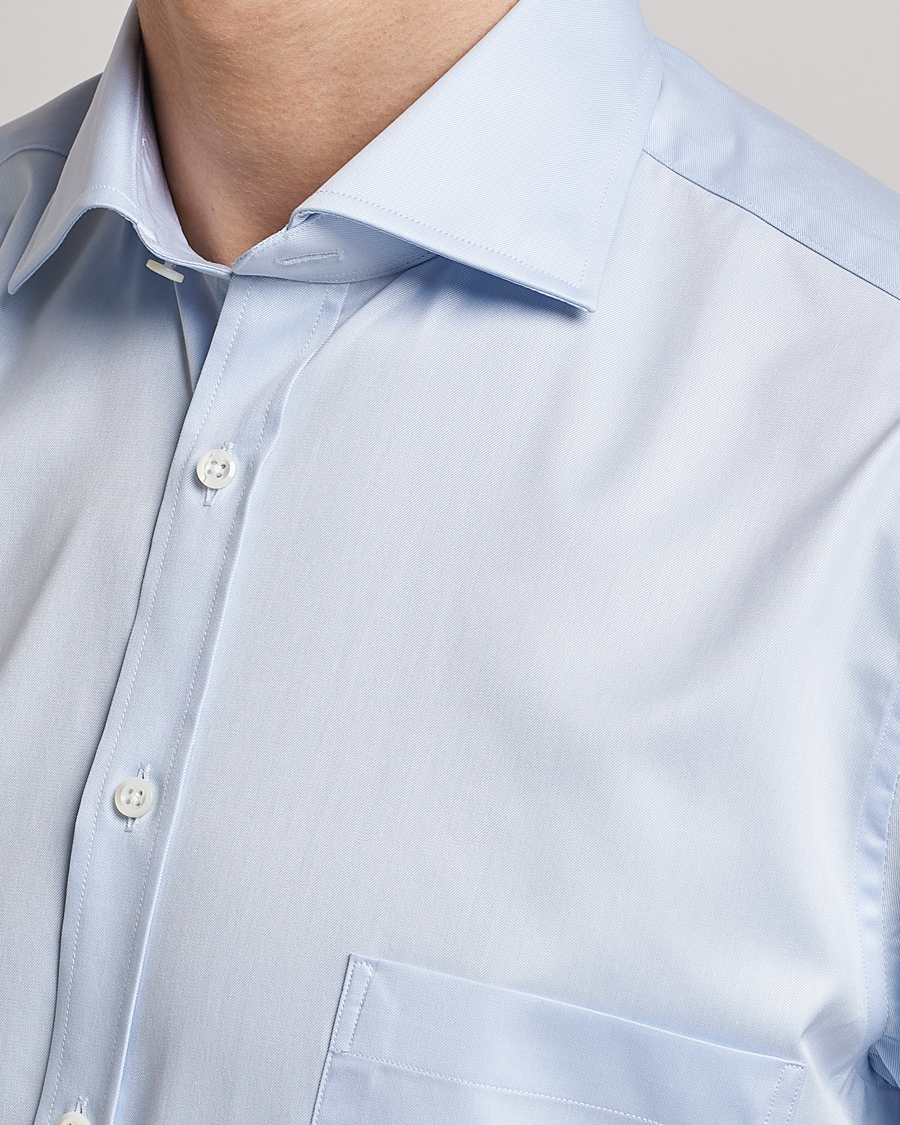 Hombres | Camisas | Stenströms | Fitted Body Short Sleeve Twill Shirt Light Blue