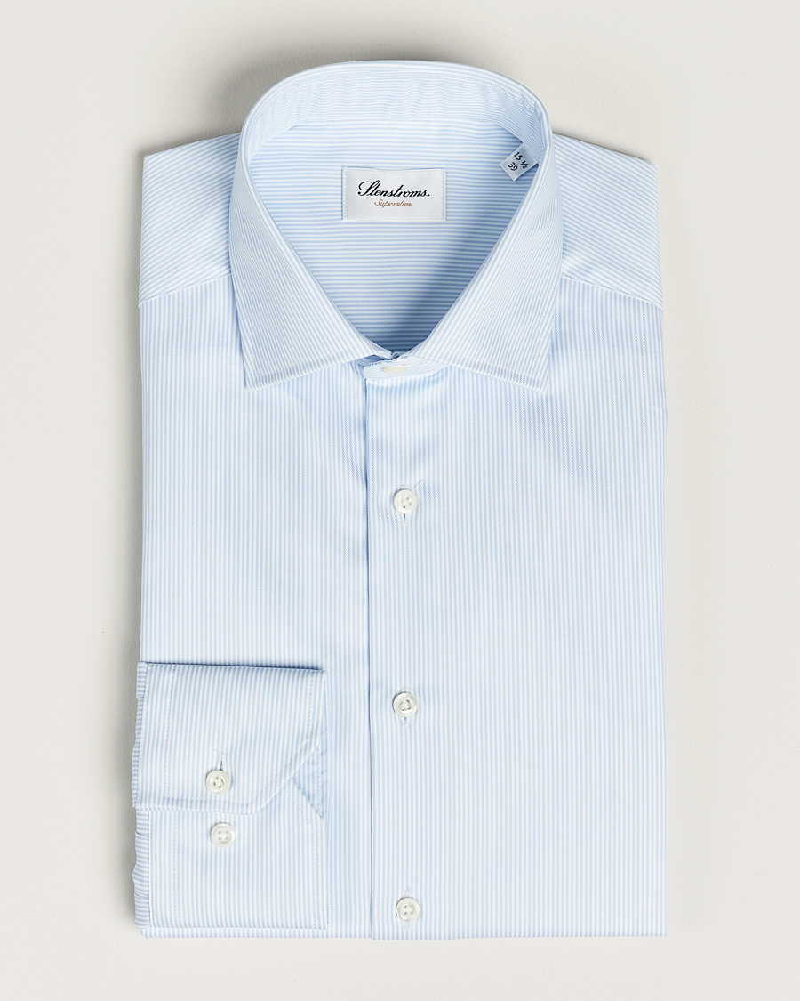 Hombres | Camisas | Stenströms | Superslim Cotton Twill Striped Shirt Blue/White