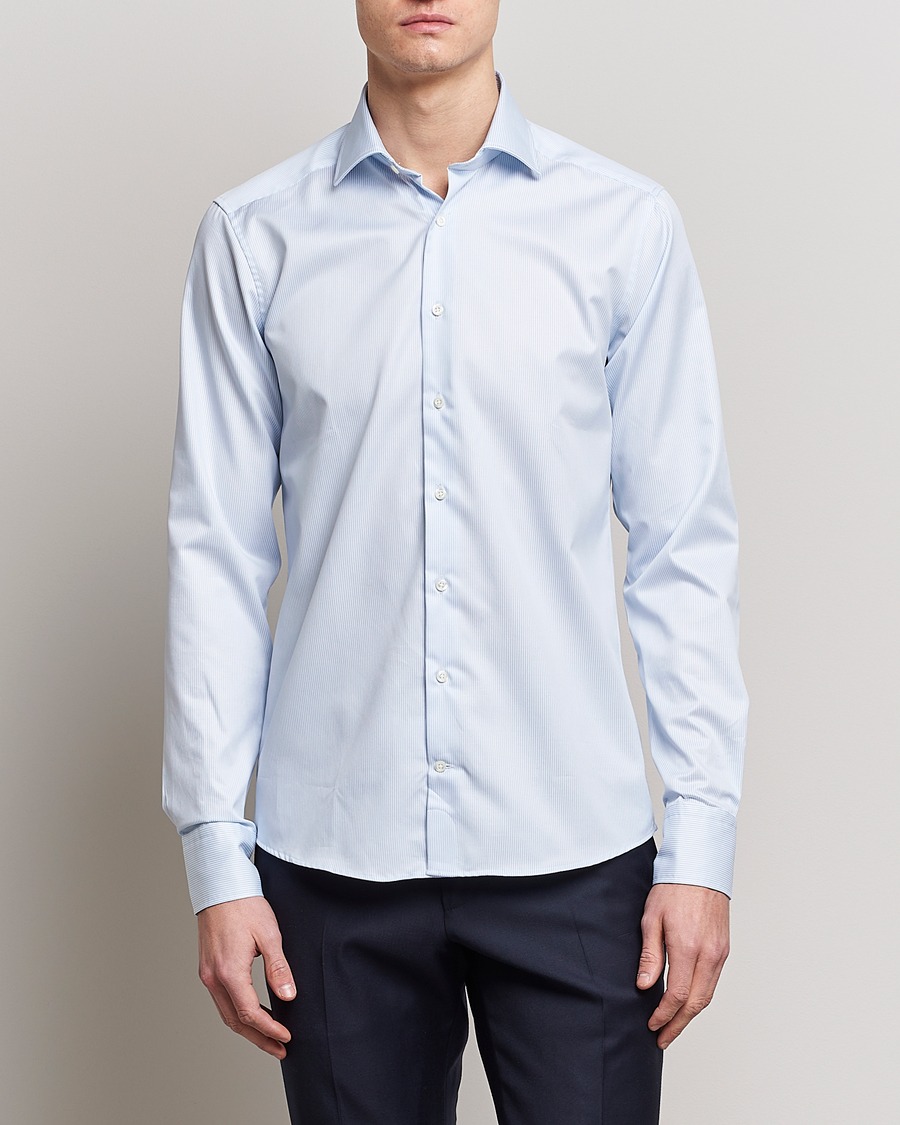 Hombres | Camisas | Stenströms | Superslim Cotton Twill Striped Shirt Blue/White