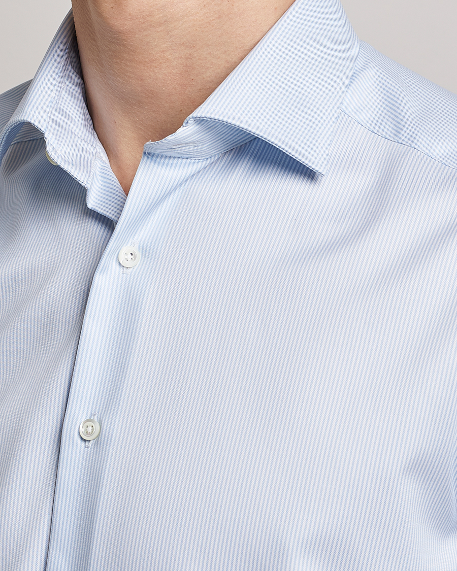 Hombres | Camisas | Stenströms | Superslim Cotton Twill Striped Shirt Blue/White