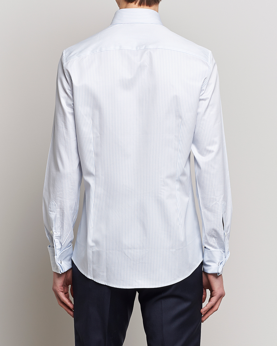 Hombres | Camisas | Stenströms | Slimline Cotton Double Cuff Shirt White/Blue