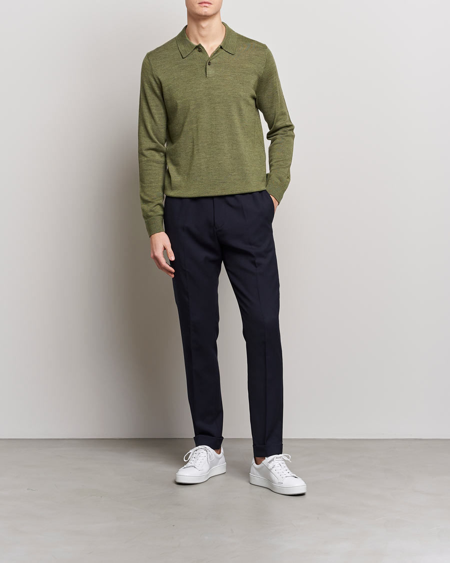 Hombres | Jerséis y prendas de punto | Morris | Merino Knitted Polo Olive