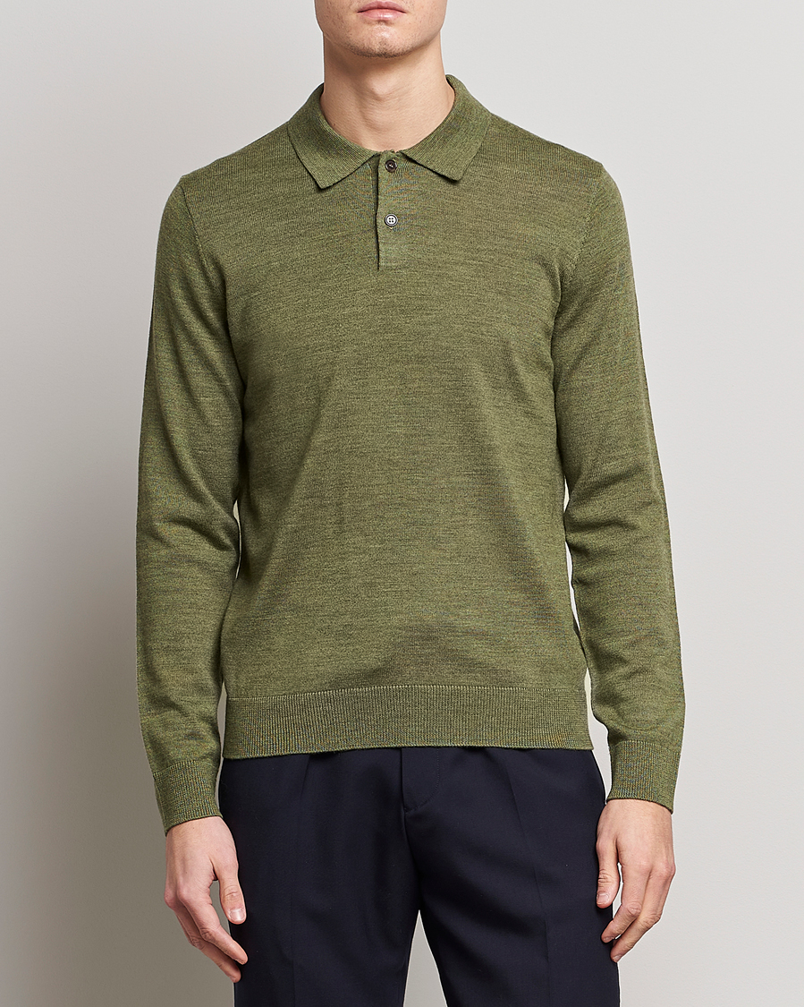Hombres | Jerséis y prendas de punto | Morris | Merino Knitted Polo Olive