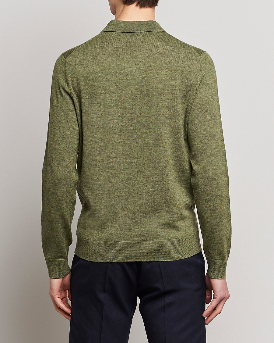 Hombres | Jerséis y prendas de punto | Morris | Merino Knitted Polo Olive