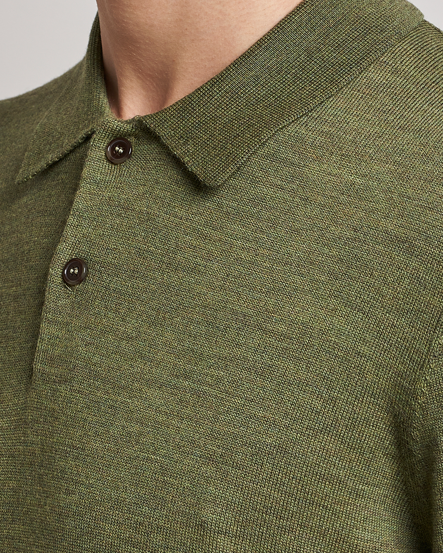 Hombres | Jerséis y prendas de punto | Morris | Merino Knitted Polo Olive