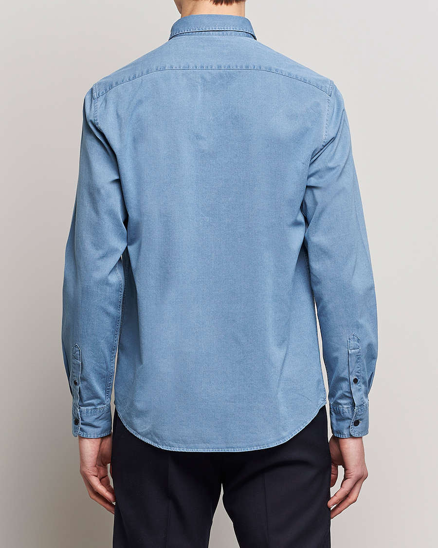 Hombres | Camisas | Sunspel | Cotton Twill Indigo Shirt Light Indigo