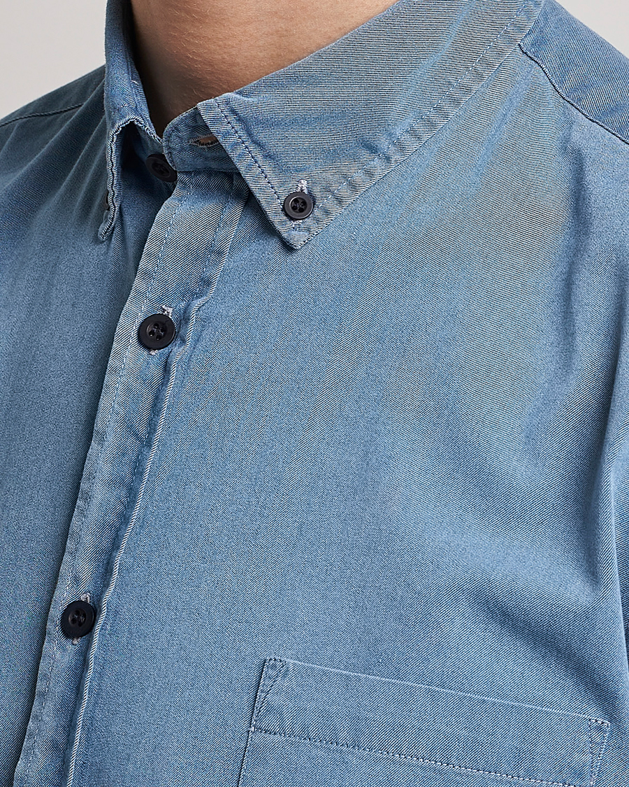 Hombres | Camisas | Sunspel | Cotton Twill Indigo Shirt Light Indigo