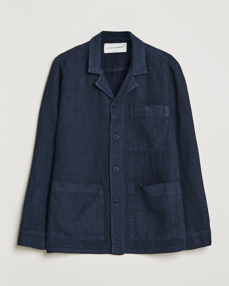 Hombres | Camisas | A Day's March | Bangher Linen Overshirt Navy
