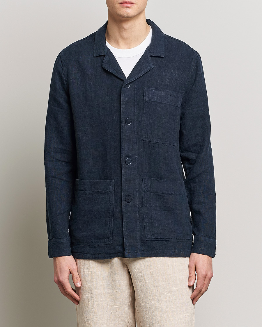 Hombres | Camisas | A Day's March | Bangher Linen Overshirt Navy