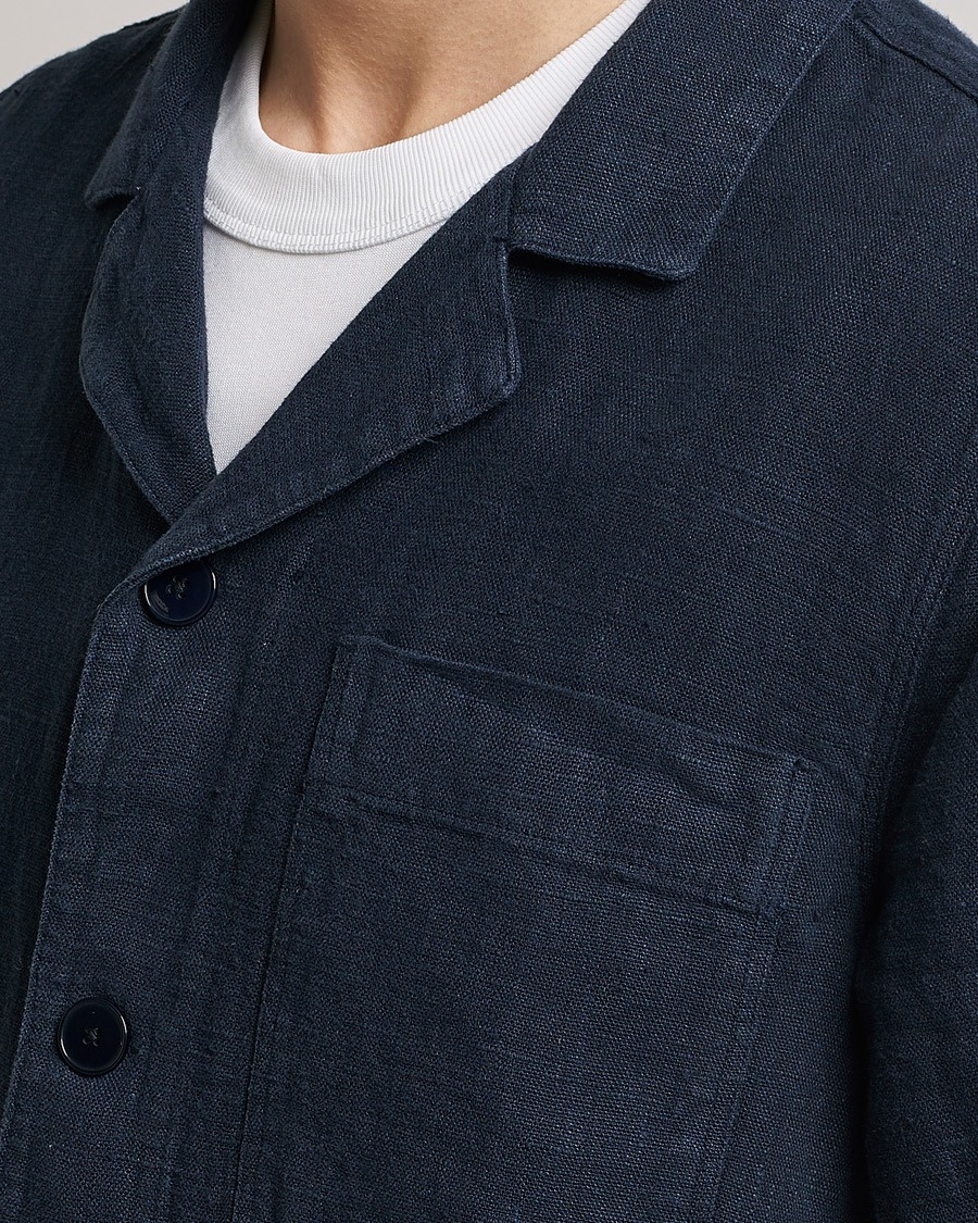 Hombres | Camisas | A Day's March | Bangher Linen Overshirt Navy