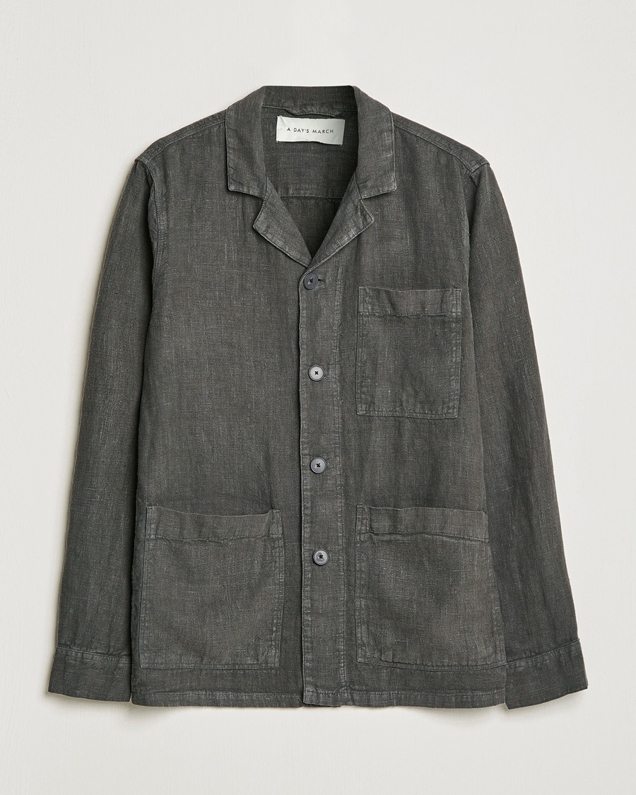 Hombres | Camisas | A Day's March | Bangher Linen Overshirt Olive