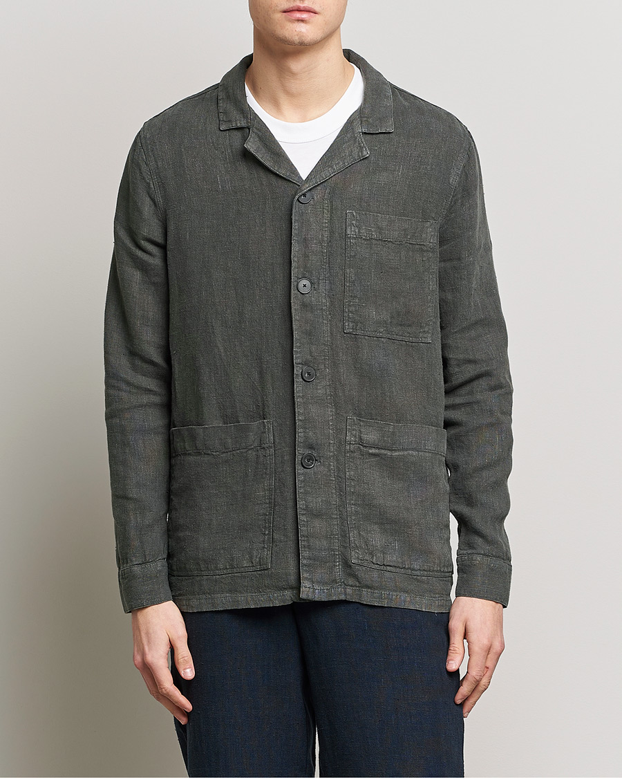 Hombres | Camisas | A Day's March | Bangher Linen Overshirt Olive