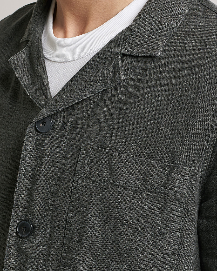 Hombres | Camisas | A Day's March | Bangher Linen Overshirt Olive