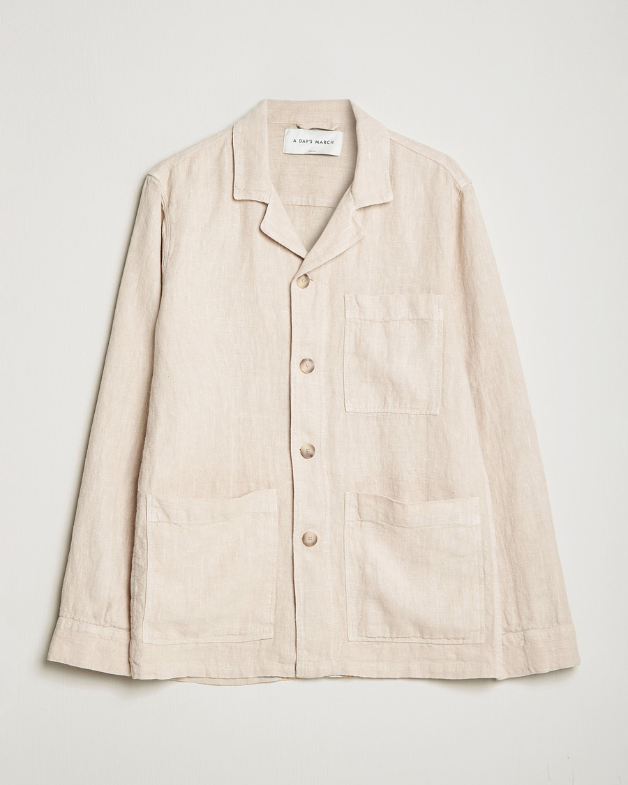 Hombres | Camisas | A Day's March | Bangher Linen Overshirt Oyster
