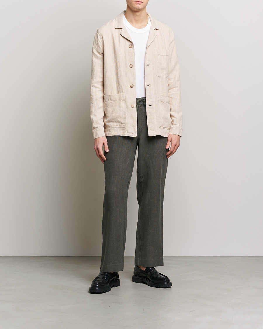 Hombres | Camisas | A Day's March | Bangher Linen Overshirt Oyster
