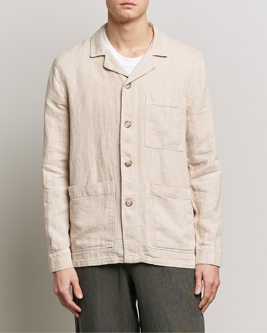 Hombres | Camisas | A Day's March | Bangher Linen Overshirt Oyster