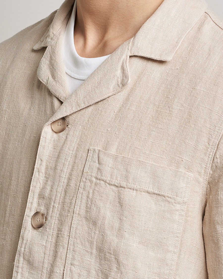 Hombres | Camisas | A Day's March | Bangher Linen Overshirt Oyster