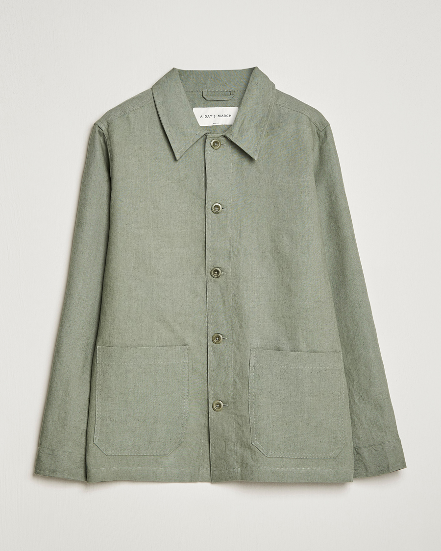 Hombres | Camisas | A Day's March | Original Linen Overshirt Dusty Green