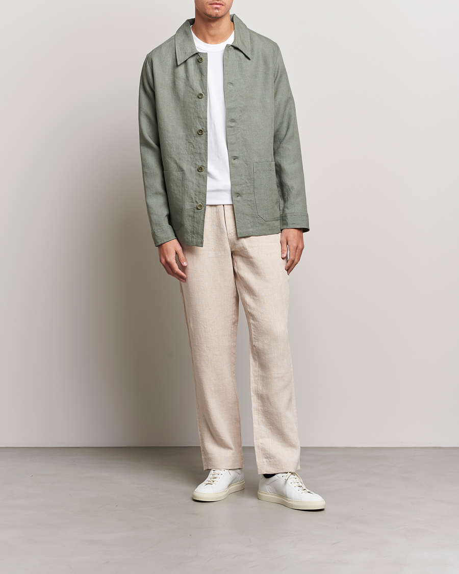 Hombres | Camisas | A Day's March | Original Linen Overshirt Dusty Green