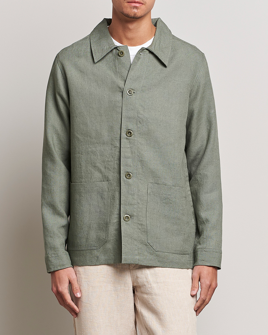 Hombres | Camisas | A Day's March | Original Linen Overshirt Dusty Green