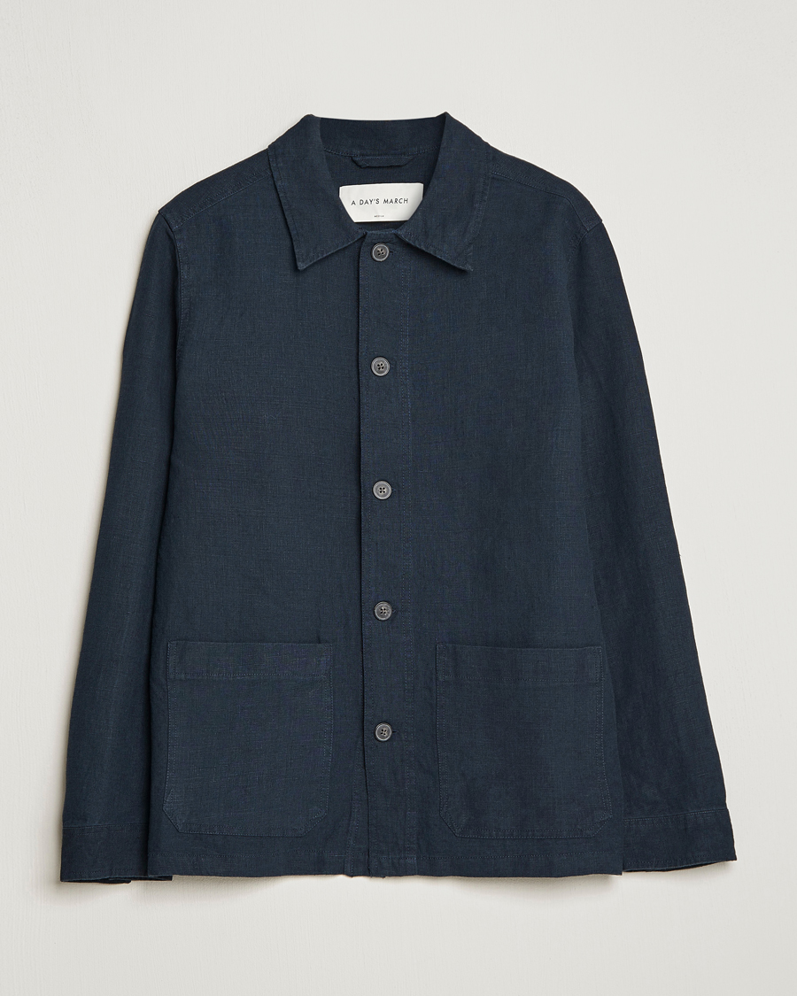 Hombres | Camisas | A Day's March | Original Linen Overshirt Navy