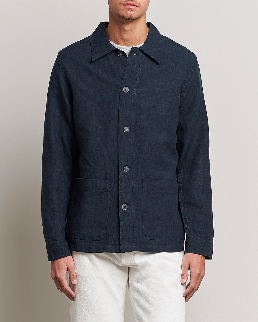 Hombres | Camisas | A Day's March | Original Linen Overshirt Navy