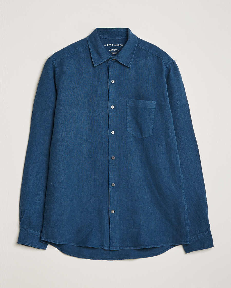 Hombres | Camisas | A Day's March | Abu Linen Shirt Indigo Blue