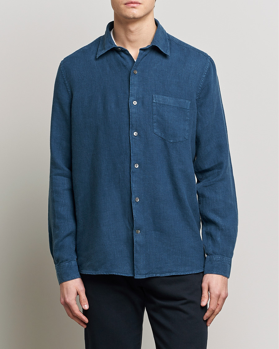 Hombres | Camisas | A Day's March | Abu Linen Shirt Indigo Blue
