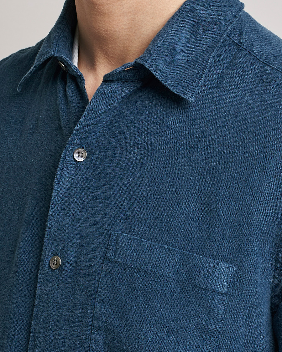 Hombres | Camisas | A Day's March | Abu Linen Shirt Indigo Blue