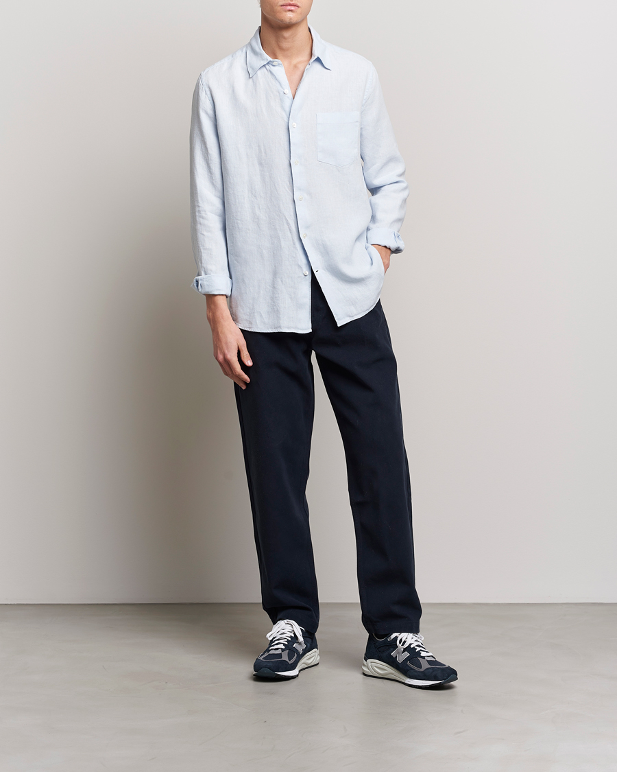 Hombres | Camisas | A Day's March | Abu Linen Shirt Light Blue