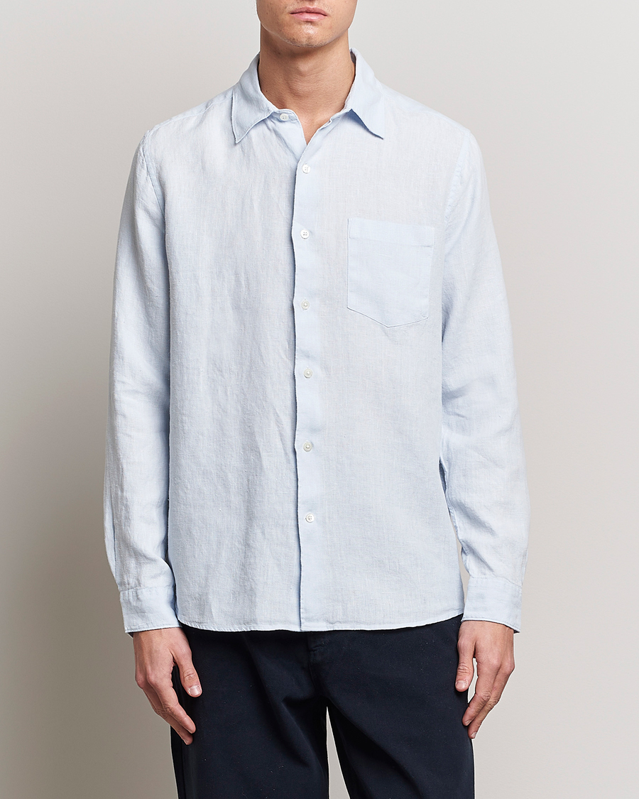 Hombres | Camisas | A Day's March | Abu Linen Shirt Light Blue