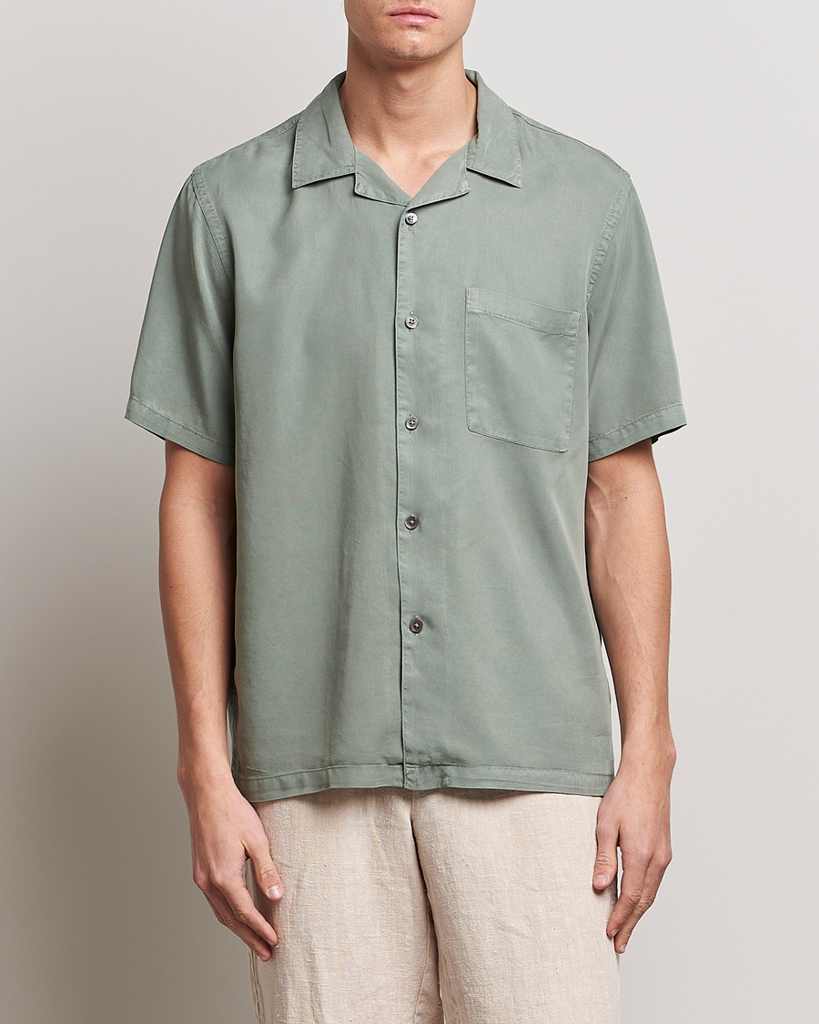 Hombres | Camisas | A Day's March | Yamu Short Sleeve Tencel Shirt Dusty Green