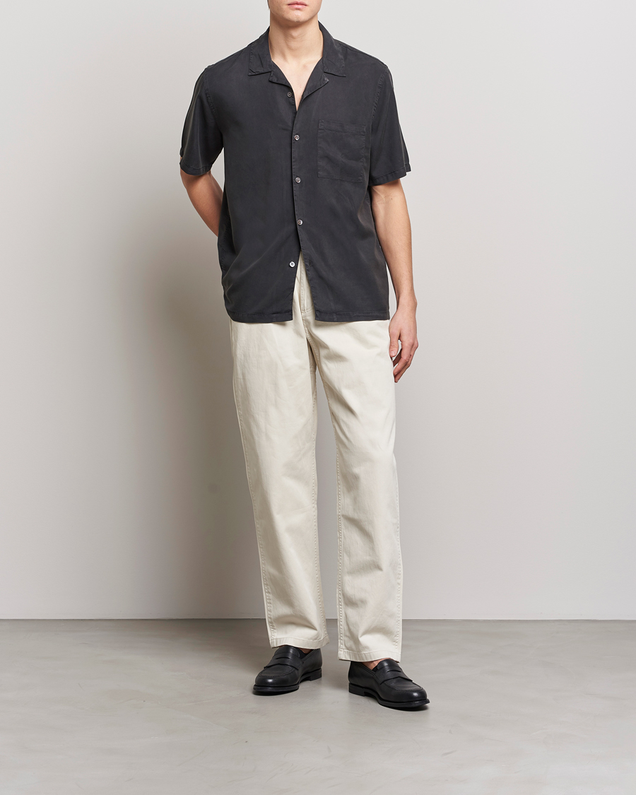 Hombres | Camisas | A Day's March | Yamu Short Sleeve Tencel Shirt Off Black