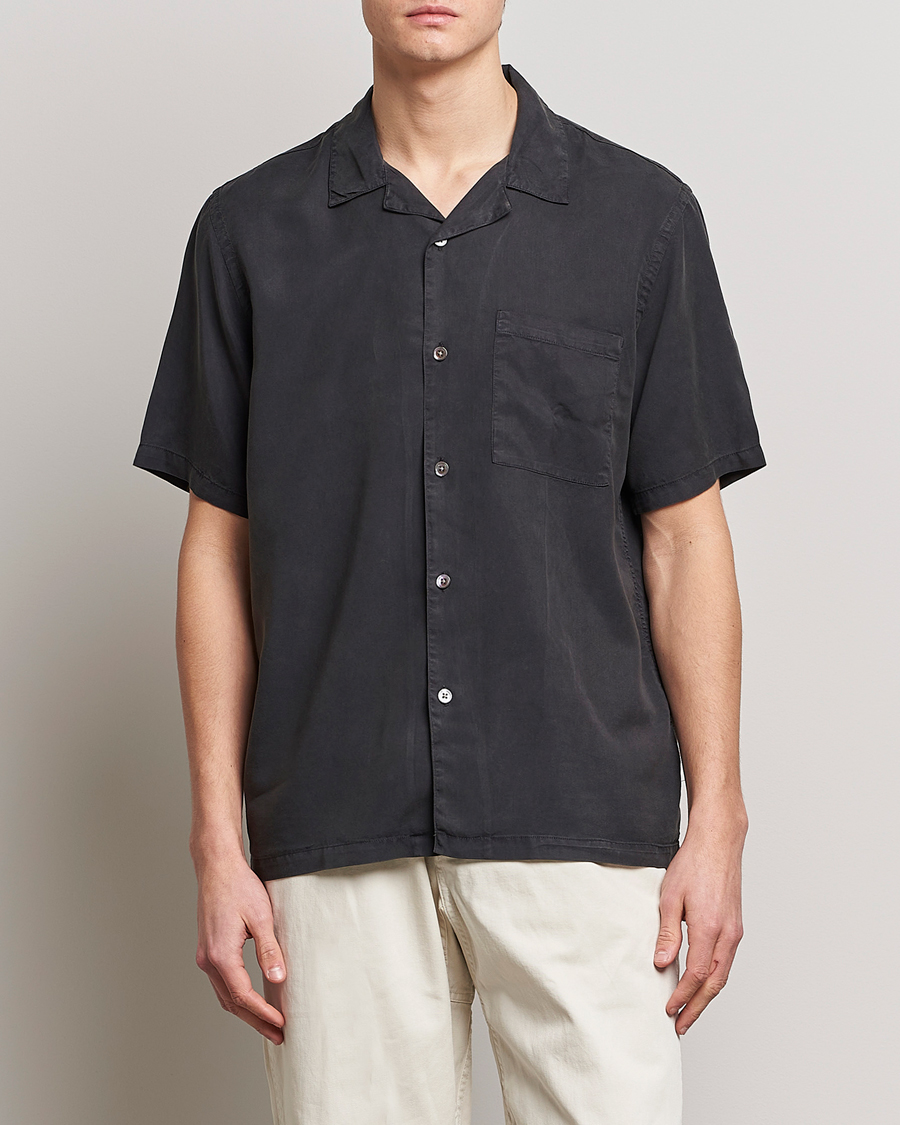 Hombres | Camisas | A Day's March | Yamu Short Sleeve Tencel Shirt Off Black
