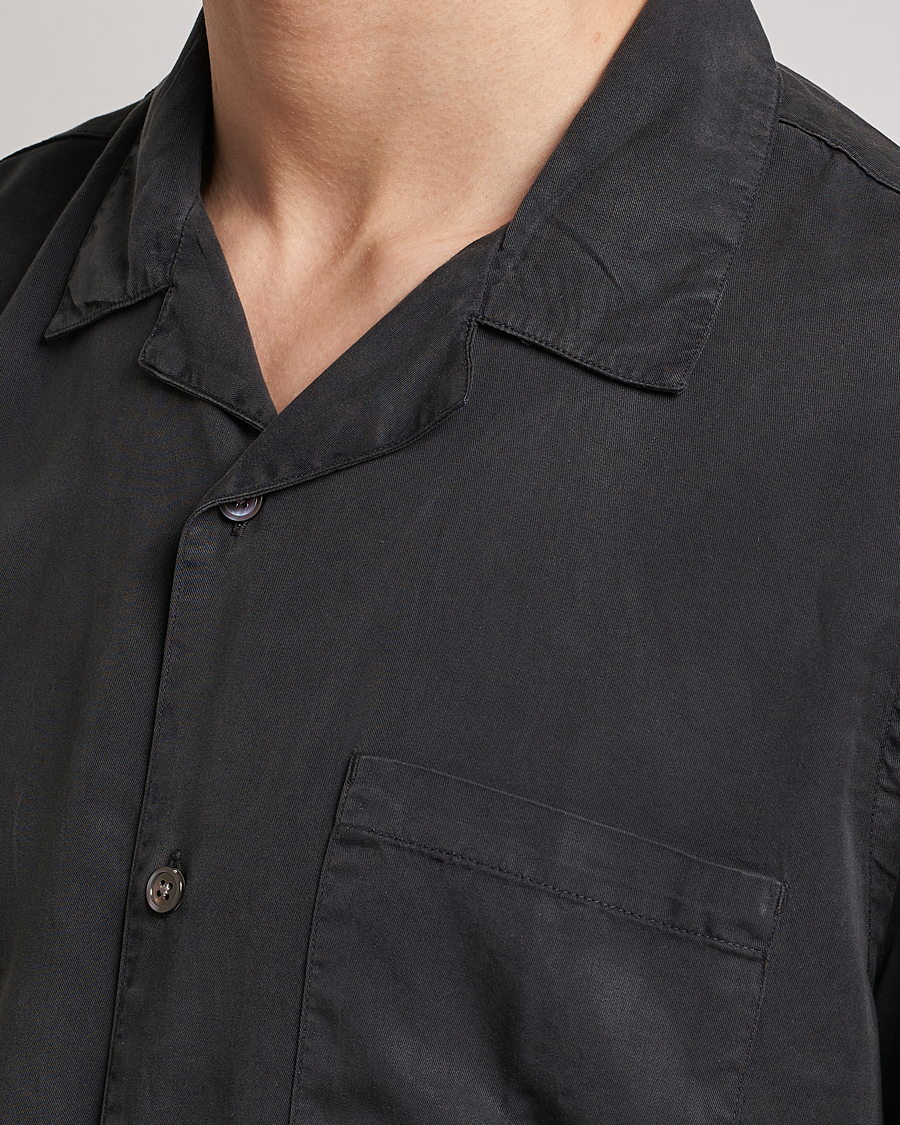 Hombres | Camisas | A Day's March | Yamu Short Sleeve Tencel Shirt Off Black