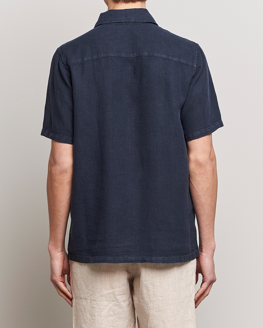Hombres | Camisas | A Day's March | Khito Short Sleeve Linen Shirt Dark Navy