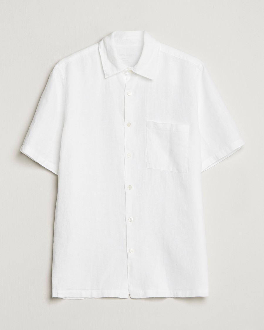 Hombres | Camisas | A Day's March | Khito Short Sleeve Linen Shirt White