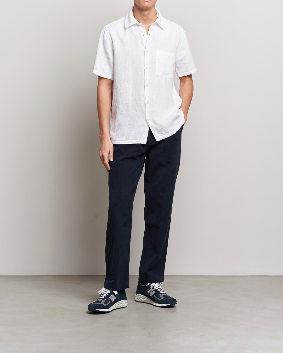 Hombres | Camisas | A Day's March | Khito Short Sleeve Linen Shirt White