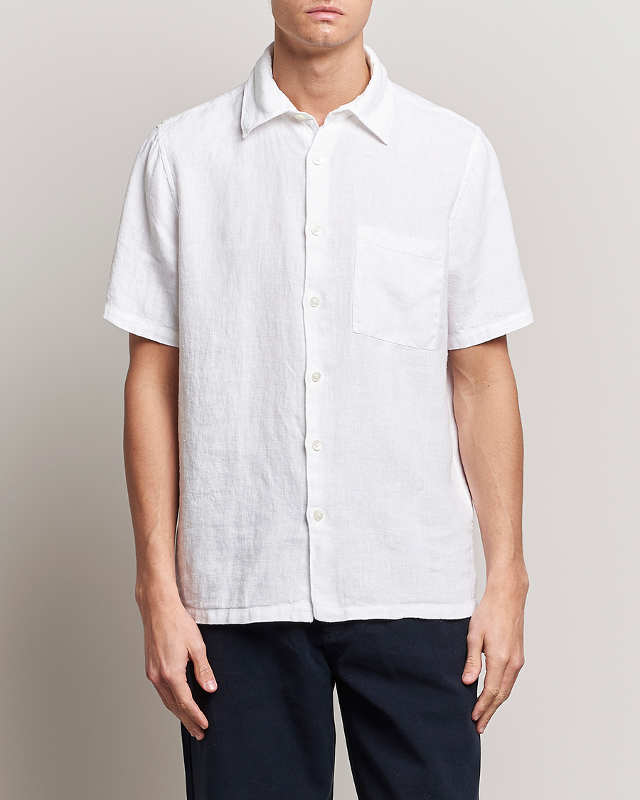 Hombres | Camisas | A Day's March | Khito Short Sleeve Linen Shirt White