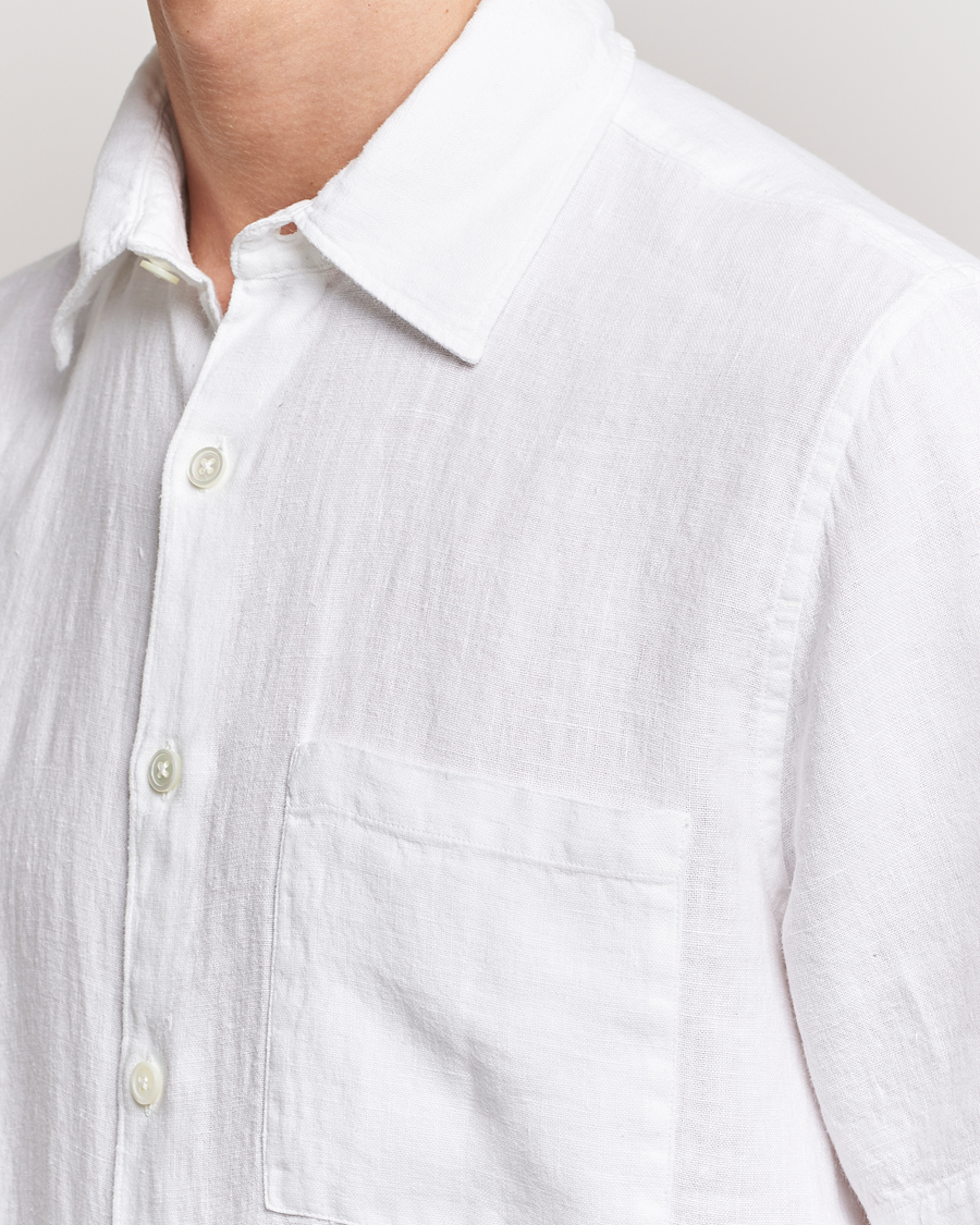 Hombres | Camisas | A Day's March | Khito Short Sleeve Linen Shirt White