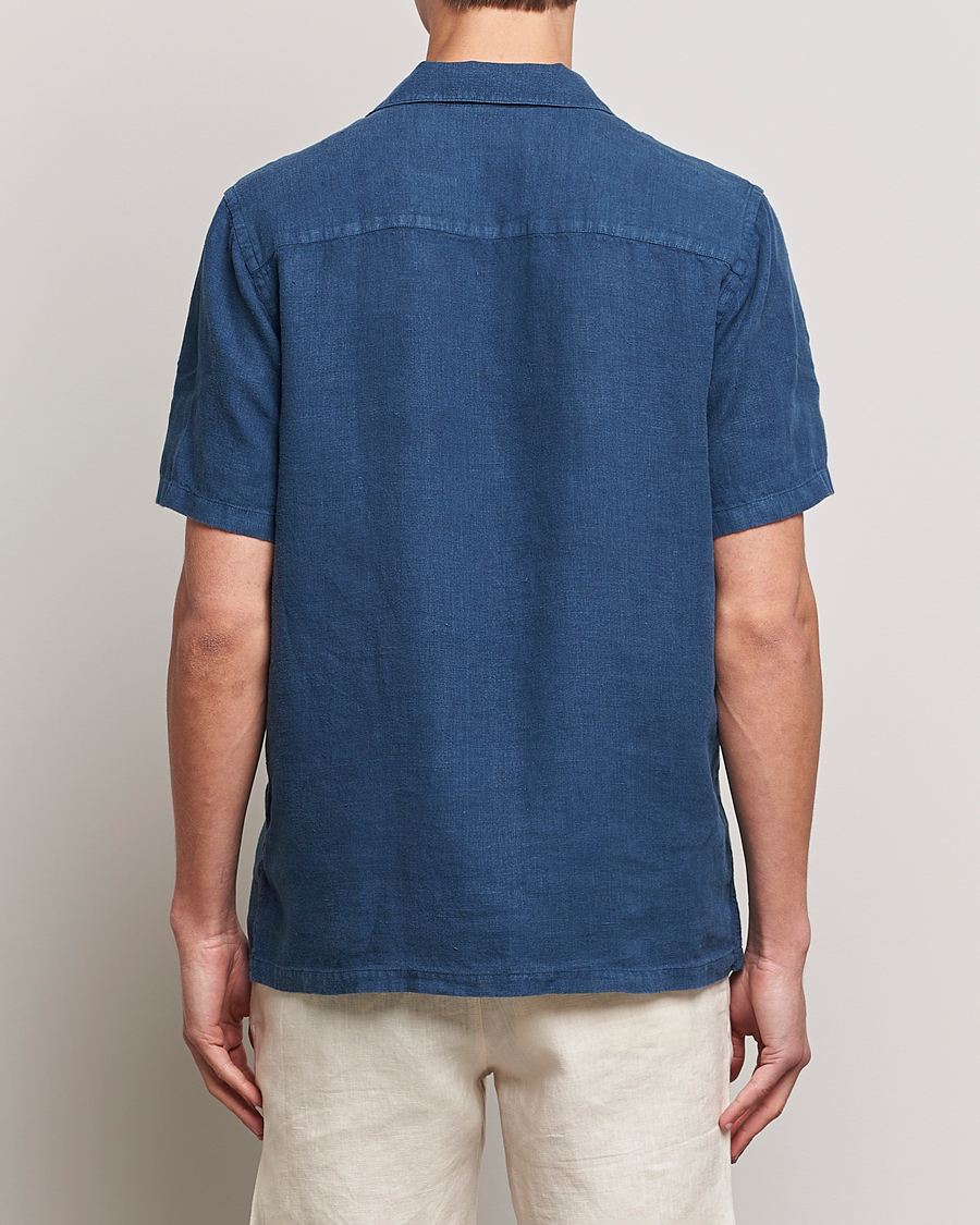 Hombres | Camisas | A Day's March | Yamu Short Sleeve Linen Shirt Indigo Blue