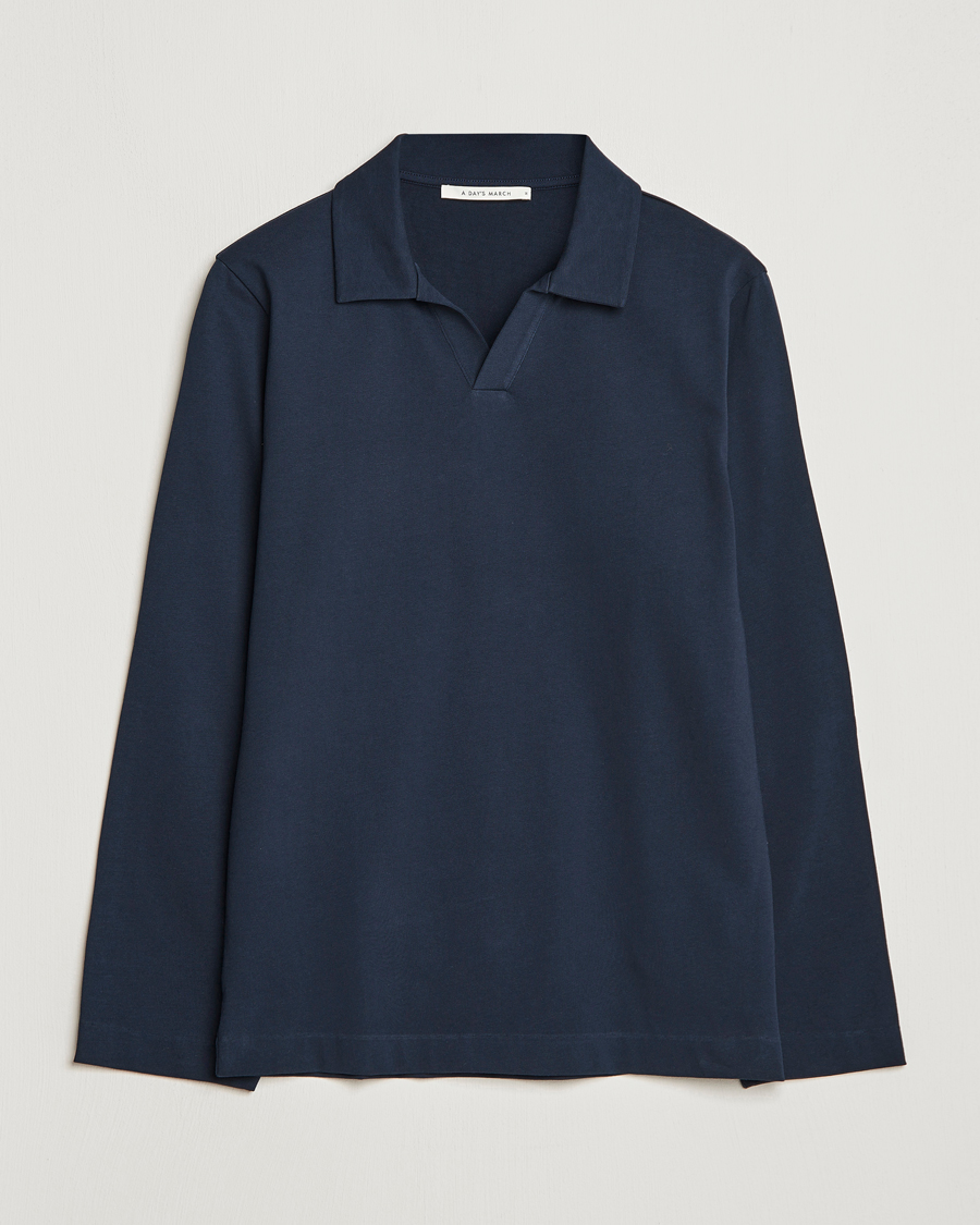 Hombres | Jerséis y prendas de punto | A Day's March | Branford Long Sleeve Jersey Polo Navy