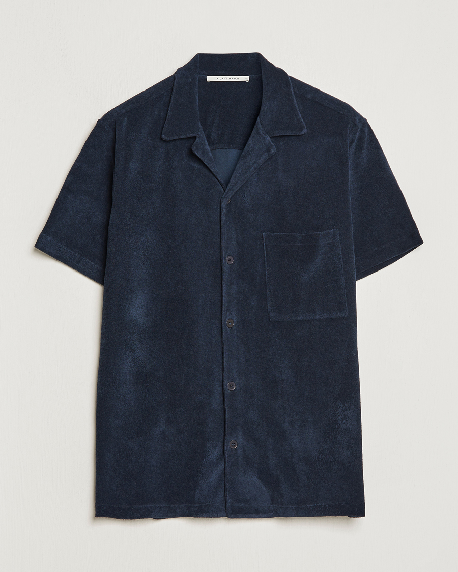 Hombres | Camisas | A Day's March | Yamu Short Sleeve Terry Shirt Navy