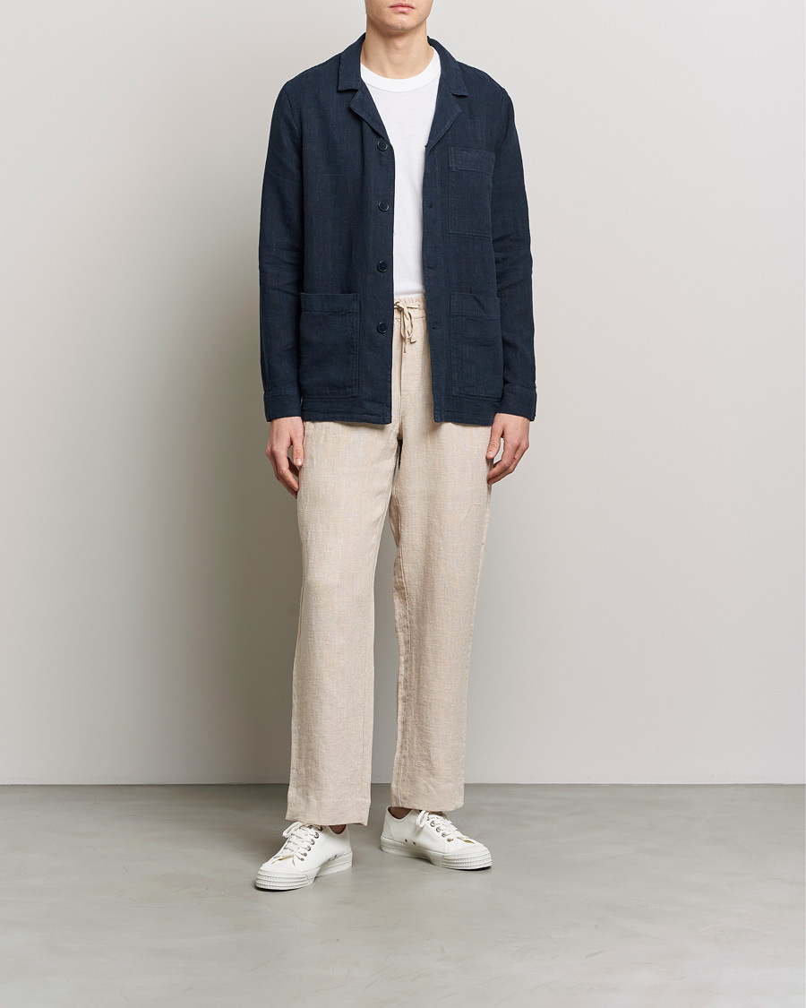 Hombres | Pantalones | A Day's March | Tamait Drawstring Linen Trousers Oyster