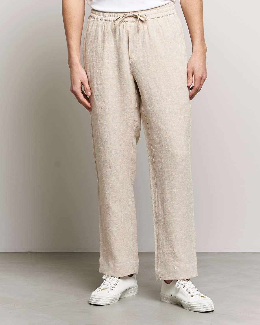 Hombres | Pantalones | A Day's March | Tamait Drawstring Linen Trousers Oyster