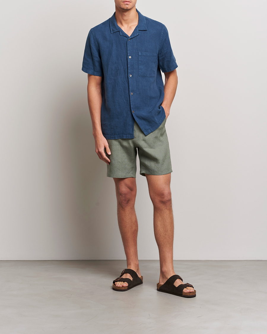 Hombres | Pantalones cortos | A Day's March | Ipu Drawstring Linen Shorts Dusty Green