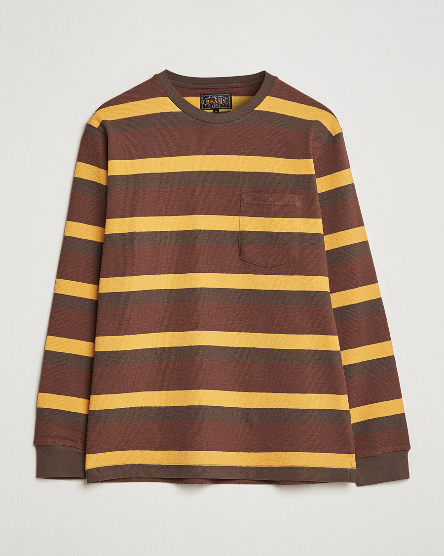 Hombres | Camisetas | BEAMS PLUS | Long Sleeve Striped Pocket Tee Brown