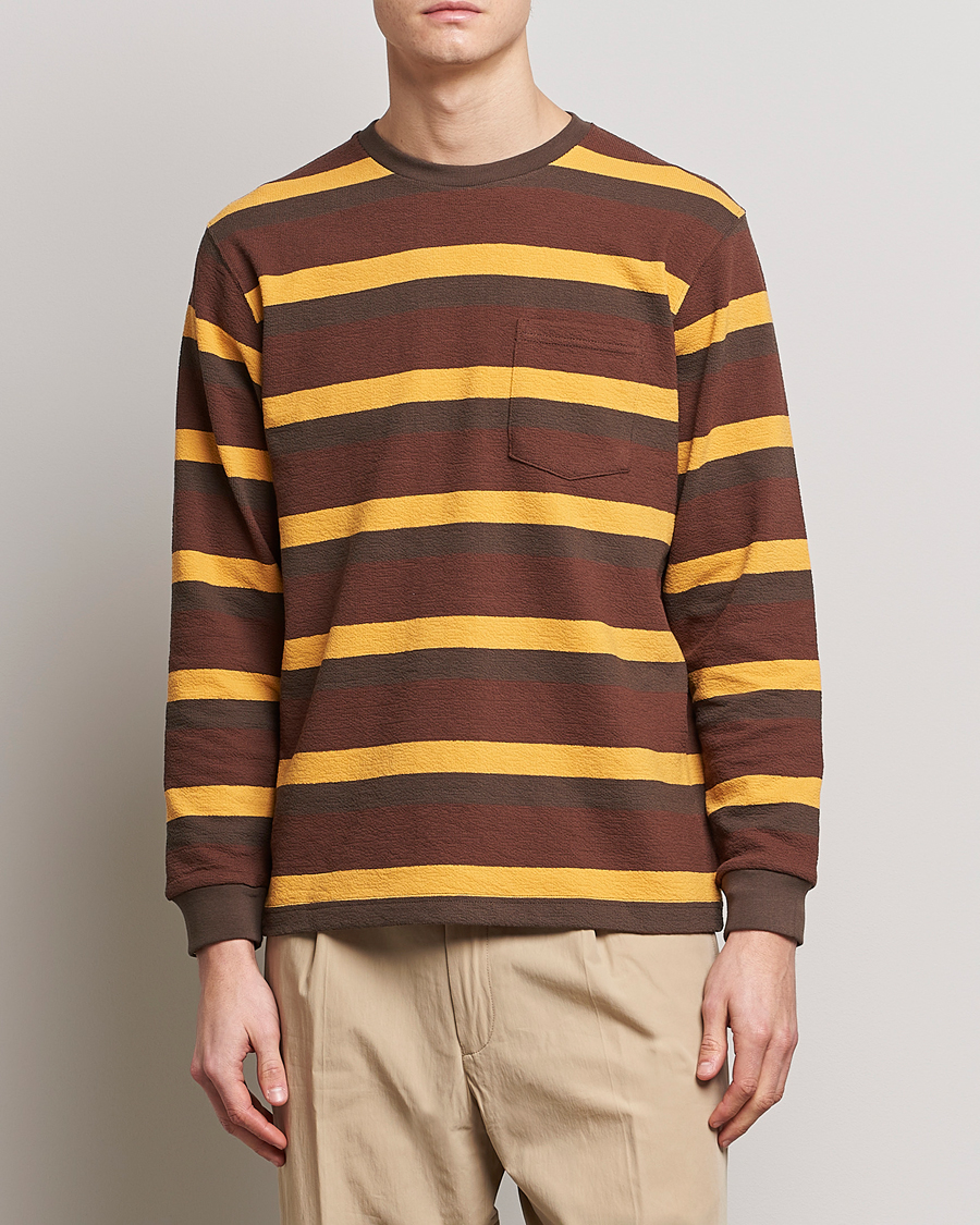 Hombres | Camisetas | BEAMS PLUS | Long Sleeve Striped Pocket Tee Brown